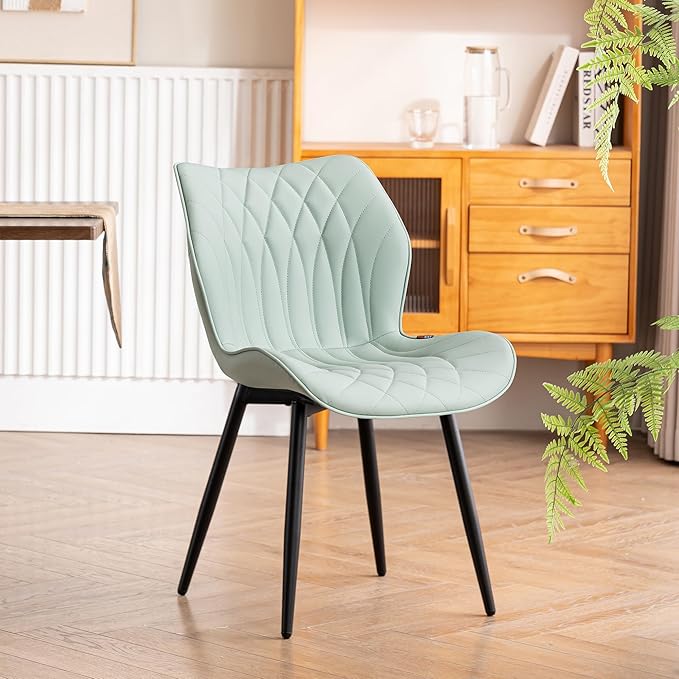 YOUNIKE Dining Chairs Set of 2, Upholstered Faux Leather Dining Room Chairs, Modern Living Room Bedroom Side Chairs with Wing Back and Metal Legs, Kitchen Chairs Mint Green - LeafyLoom