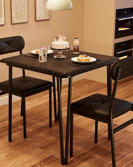 IDEALHOUSE Black Dining Table for 2-Small Square kitchen Dining Dinner Room Tables Set,Space Saving Wood Modern Dinette Accent Furniture for Breakfast Nook, Apartment,Home Office Small Space, 3 Piece - LeafyLoom
