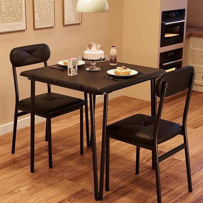 IDEALHOUSE Black Dining Table for 2-Small Square kitchen Dining Dinner Room Tables Set,Space Saving Wood Modern Dinette Accent Furniture for Breakfast Nook, Apartment,Home Office Small Space, 3 Piece - LeafyLoom