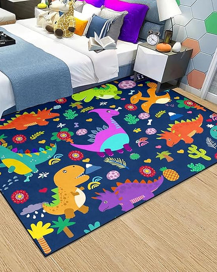 Dinosaur Rugs for Boys Bedroom Dinosaur Play Rug Kids Room Rug Dinosaur Area Rug Cartoon Dinosaur Carpet Cute Dinosaur Mat Dinosaur Rug for Living Room Bedroom Playroom, Blue 4'5''×6' - LeafyLoom