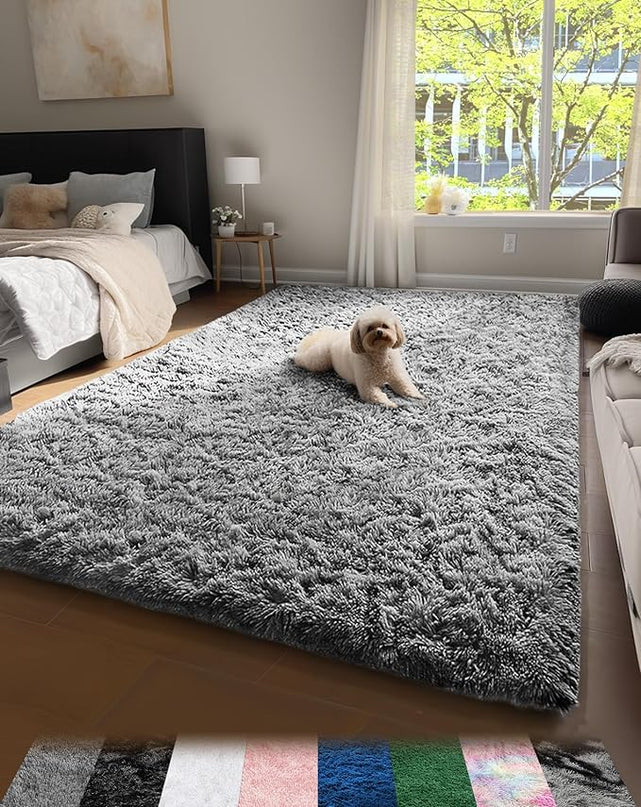 Ophanie Machine Washable Upgrade 4x6 Rugs for Bedroom, Grey, Fluffy Shaggy Soft Area Rug, Gray Non-Slip Indoor Floor Carpet for Living Room, Kids Baby Boys Teen Dorm Home Decor Aesthetic, Nursery, Rug - LeafyLoom