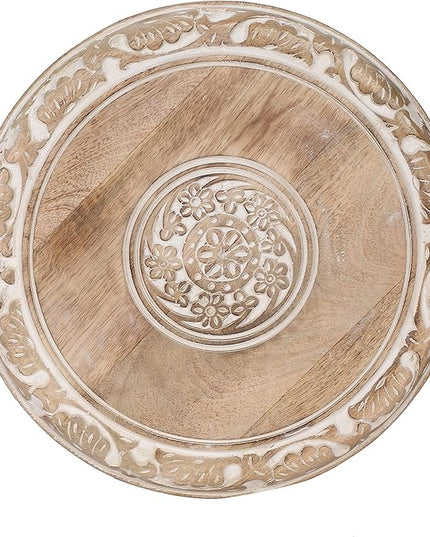 Round Side Table,Small Table, Round End Table,Side Table, Side Tables Living Room, Altar Table, Carved Side Table,Wood Accent Table,Carved Wood Table 12" Round Top x 12" High White Wash - LeafyLoom