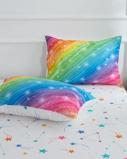 Btargot Super Soft 6 Pieces Gradient Star Ring Comforter Set, Colorful Glitter Rainbow Star Pattern Bedding Set for Boys Girls Teens,Twin Multicolor - LeafyLoom