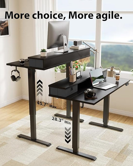 55 x 24 Inches Electric Standing Desk with 2 Storage Drawers, Stand Up Desk Adjustable Height, Sit and Stand Computer Table with Splice Board, Black - LeafyLoom