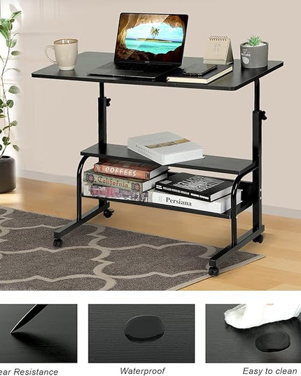 Adjustable Desk Standing Desk Small Desks for Small Spaces Portable Laptop Computer Desk Table for Bedrooms Couch Desk for Home Office Table Mobile Rolling Desk on Wheels 31.5" - LeafyLoom