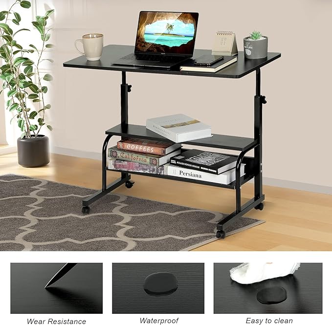 Adjustable Desk Standing Desk Small Desks for Small Spaces Portable Laptop Computer Desk Table for Bedrooms Couch Desk for Home Office Table Mobile Rolling Desk on Wheels 31.5" - LeafyLoom