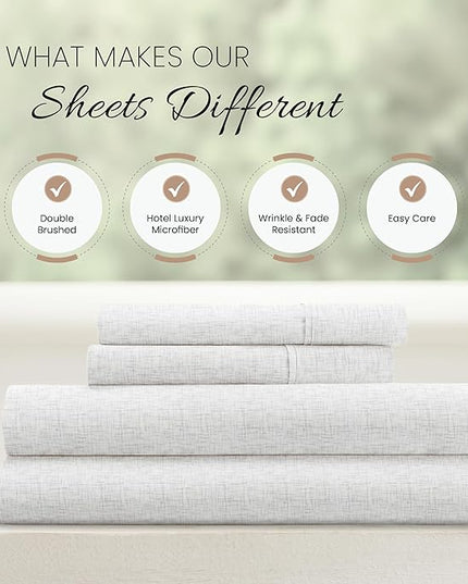 Linen Market 4 Piece Full Bedding Sheet Set (White Chambray) - Sleep Better Than Ever with These Ultra-Soft & Cooling Bed Sheets for Your Full Size Bed - Deep Pocket Fits 16" Mattress - LeafyLoom