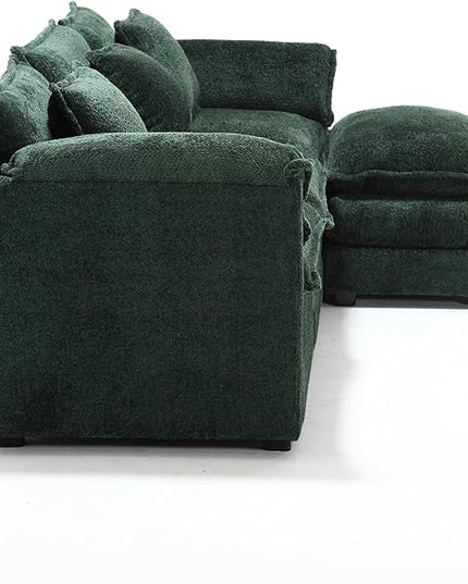 5 Seater L Shaped Convertible Modular Sectional Sofa with Reversible Chaise, Minimalist Oversized Sleeper Corner Couch,Chenille Upholstered Leisure Sofá for Living Room Office, Emerald 112.2" - LeafyLoom
