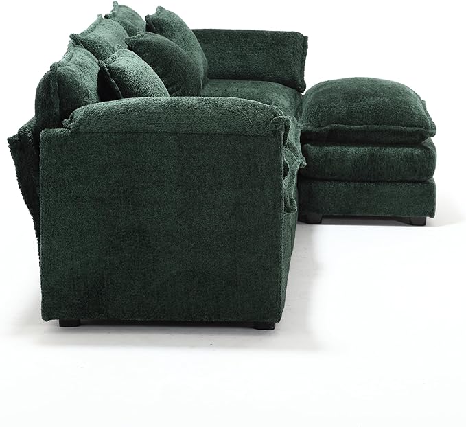 5 Seater L Shaped Convertible Modular Sectional Sofa with Reversible Chaise, Minimalist Oversized Sleeper Corner Couch,Chenille Upholstered Leisure Sofá for Living Room Office, Emerald 112.2" - LeafyLoom