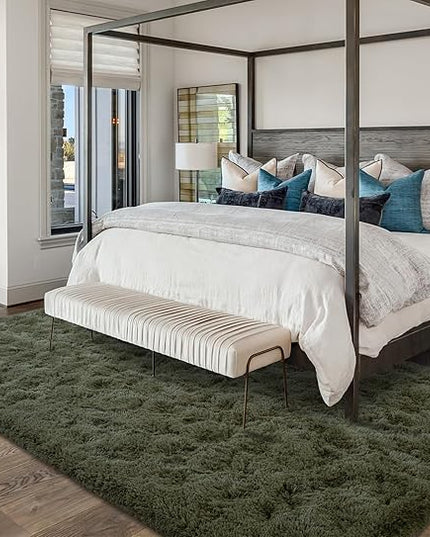 Softlife Ultra Soft Fluffy Area Rugs for Bedroom, Girls and Boys Room Kids Room Nursery Rug, 6 x 9 Feet Shaggy Large Fur Indoor Plush Modern Floor Carpet for Living Room Christmas Decor, Olive Green - LeafyLoom