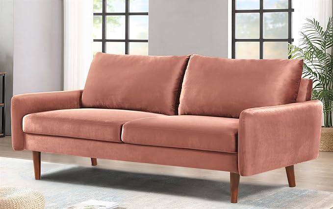 US Pride Furniture Kent Modern Velvet Sofa, Comfortable 3 Seater Couch for Living Rooms and Small Spaces, Ideal Studio Apartment Furniture with Sleek Design, Rose - LeafyLoom