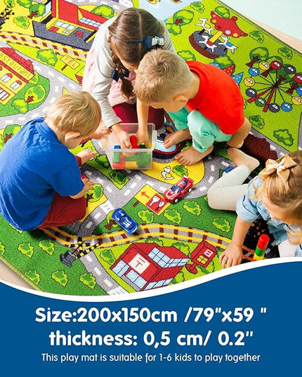Booooom Jackson Car Rug for Kids-Train Mat-Car Mat for Kids Toy Cars-Road Rug for Toy Cars-Childrens City Playmat-Car Play Rugs for Kids Playroom Bedroom-Race Toy Car Floor Mat-Cars Street Area Rug - LeafyLoom