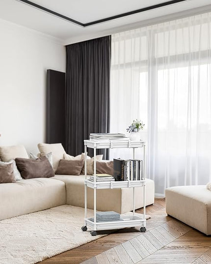 Simple Houseware Standard 3-Tier Slim Rolling Storage Cart, White - LeafyLoom