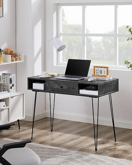 VECELO 39.3" Home Office Work Table with Drawers Computer Desk Writing/Study, 39 Inch Hairpin Legs, Charcoal Grey - LeafyLoom