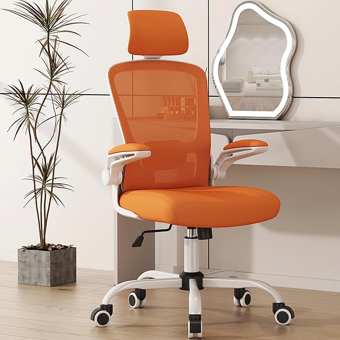 Mimoglad Office Chair, High Back Ergonomic Desk Chair with Adjustable Lumbar Support and Headrest, Swivel Task Chair with flip-up Armrests for Guitar Playing, 5 Years Warranty - LeafyLoom