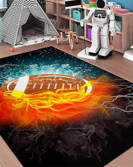 Football Rug Football Decor for Boys Bedroom Football Rug Water and Fire Cool Room Decoration Soccer Rug for Boys Room Football Printed Rug for Kids Room Playmat Rugs for Kids Room Living Room,4'×5' - LeafyLoom