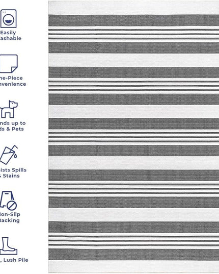 nuLOOM Lena Machine Washable Striped Ultra Thin Accent Rug, 2' x 3', Grey - LeafyLoom
