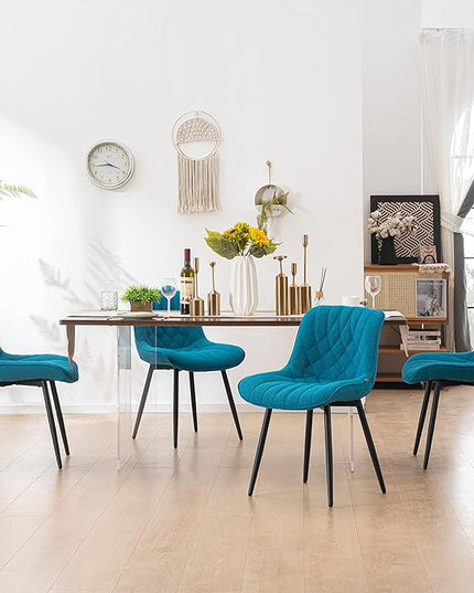 YOUNUOKE Comfortable Dining Chairs Set of 2, Mid-Century Modern Kitchen Dining Room Chairs, Upholstered Backrest Boucle Dining Chair with Black Metal, Teal - LeafyLoom