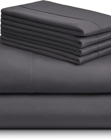 LuxClub 6 PC King Sheet Set, Breathable Luxury Bed Sheets, Deep Pockets 18" Wrinkle Free Cooling Bed Sheets Machine Washable Hotel Bedding Silky Soft - Dark Grey King - LeafyLoom