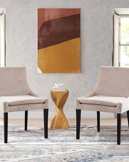 COLAMY Modern Dining Chairs Set of 2, Upholstered Corduroy Accent Side Leisure Chairs with Mid Back and Wood Legs for Living Room/Dining Room-Beige - LeafyLoom
