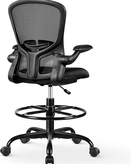 FelixKing Drafting Chair, Tall Office Chairs with Footrest Ring, Home Standing Desk High Chair with Lumbar Support Adjustable Counter Height Ergonomic Swviel Rolling Chairs for Working (Black) - LeafyLoom