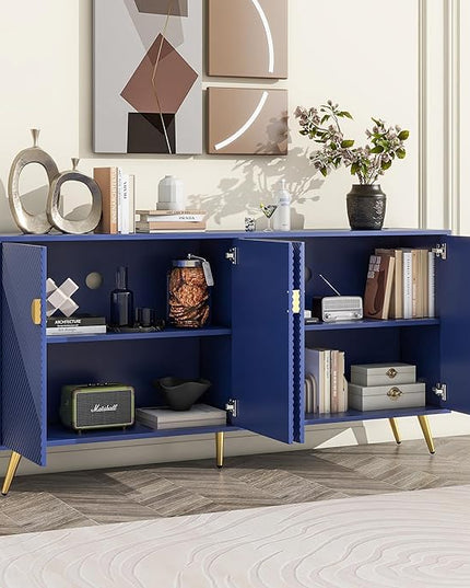 Merax Modern TV Stand with Storage Cabinets for Televisions up to 60+ Inch, Entertainment Center Console Table Media Furniture for Living Room, Bedroom, Solid Metal Feet, 63" Long, Navy Blue - LeafyLoom