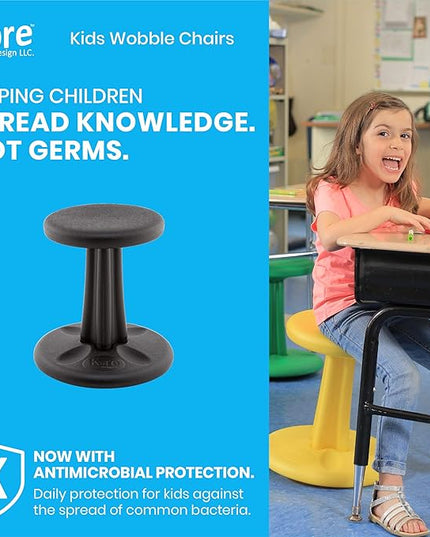 Kore Kids Junior Wobble Chair - Flexible Seating Stool for Classroom, Elementary School, ADD/ADHD - Made in The USA - Junior- Age 8-9, Grade 3-4, Black (16in) - LeafyLoom