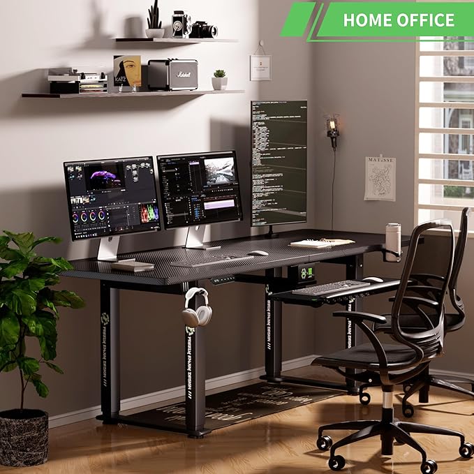 X-Win Electric Height Adjustable Standing Desk, 71" x 31.5" Inch 4-Leg Ergonomic Sit to Stand Desk for Home Office, Powerful Dual Motor Work Desk, Carbon Fiber Textured Black - LeafyLoom