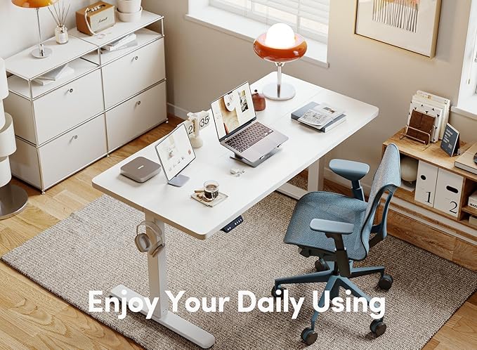 BANTI 63'' Standing Desk, Electric Stand up Height Adjustable Home Office Table, Sit Stand Desk with Splice Board, White - LeafyLoom