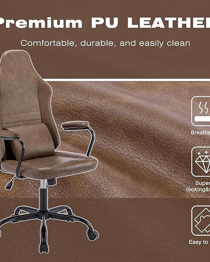 Executive Office Chair, Home Office Desk Chair, High Back PU Leather Desk Chair, 360° Swivel Computer Chair, Height Adjustable Tilt Vanity Task Chair for Office, Reading Meeting Room - LeafyLoom