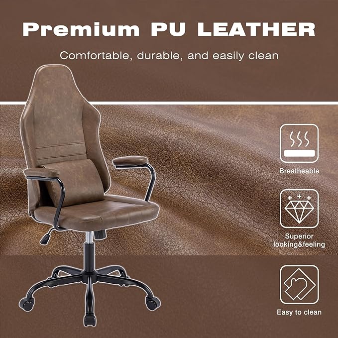 Executive Office Chair, Home Office Desk Chair, High Back PU Leather Desk Chair, 360° Swivel Computer Chair, Height Adjustable Tilt Vanity Task Chair for Office, Reading Meeting Room - LeafyLoom