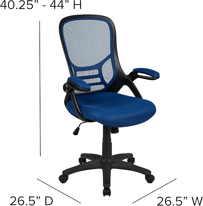 Flash Furniture Porter High-Back Swivel Office Chair with Adjustable Lumbar Support and Seat Height, Ergonomic Mesh Desk Chair with Flip-Up Armrests, Blue/Black - LeafyLoom