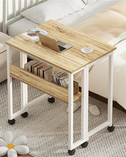 GreenForest Folding Desk Small Rolling Desk with Storage Shelf,31.5 inch Foldable Computer Desk with Wheels for Small Space,Easy Assembly,Oak - LeafyLoom