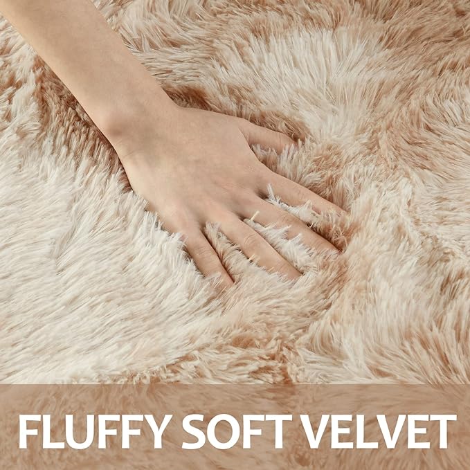 6x9 Large Area Rugs for Living Room, Super Soft Fluffy Modern Bedroom Rug, Tie-Dyed Beige Indoor Shag Fuzzy Carpets for Girls Kids Nursery Room Home Decor - LeafyLoom