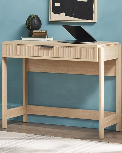 Walker Edison Office Writing and Computer Desk Spacious Desktop, Complementary in Living Spaces, 38 Inch, Reeded Lift-Top Coastal Oak - LeafyLoom