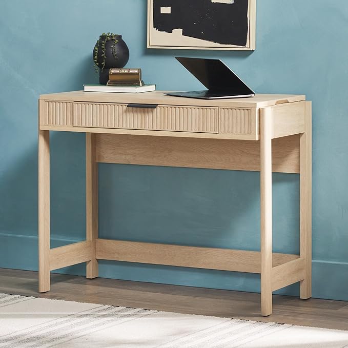 Walker Edison Office Writing and Computer Desk Spacious Desktop, Complementary in Living Spaces, 38 Inch, Reeded Lift-Top Coastal Oak - LeafyLoom