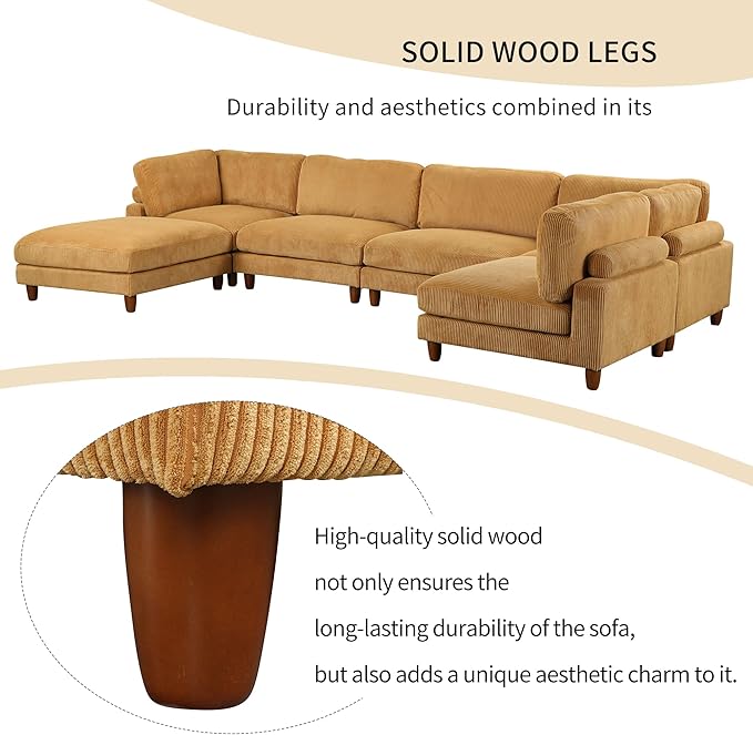 Free Combination Convertible Modular Sectional Sofa with Movable Ottomans , 163'' Oversized Corduroy Upholstered Sleeper Corner Couch Sofabed with Wooden Legs and Detachable Cushions for Living Room - LeafyLoom