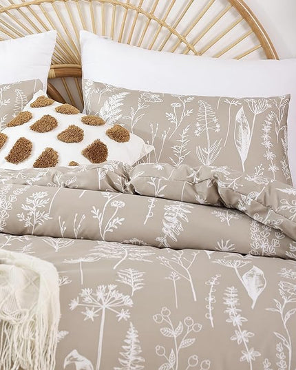 JANZAA Twin Comforter Set Oatmeal Comforter Set Floral Bedding Set Microfiber Comforter Set with Pillow Case for All Season Cozy and Comfortable 2 PCS (1 Comforter&1 Pillowcase) - LeafyLoom