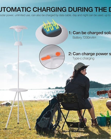 Outdoor Floor Lamp is Solar Powered, Equipped with Three Level Dimming Outdool Solar Lamp, and a Windproof Outdoor Floor Lamp with a Table, Suitable for Terraces, Decks, and Outdoor Spaces - LeafyLoom