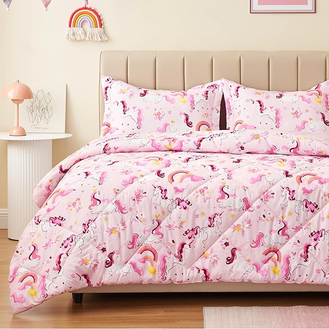 Twin Unicorn Comforters for Boys, 3 Pieces Kids Unicorn Bedding Kids Comforter Sets, Super Soft Lightweight for All Seasons, Includes 1 Comforter (88"x88") and 2 Pillowcase (20"x26"+2") - LeafyLoom