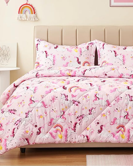 Twin Unicorn Comforters for Boys,2 Pieces Kids Unicorn Bedding Kids Comforter Sets, Super Soft Lightweight for All Seasons,Includes 1 Comforter (66"x86") and 1 Pillowcase (20"x26"+2") - LeafyLoom