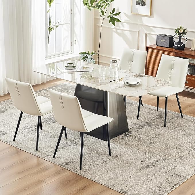 YOUTASTE Modern Dining Chairs Set of 2 Upholstered Leather Kitchen Chairs Soft Padded Side Chairs Dinner Chairs with Metal Legs for Living Room Bedroom, White - LeafyLoom