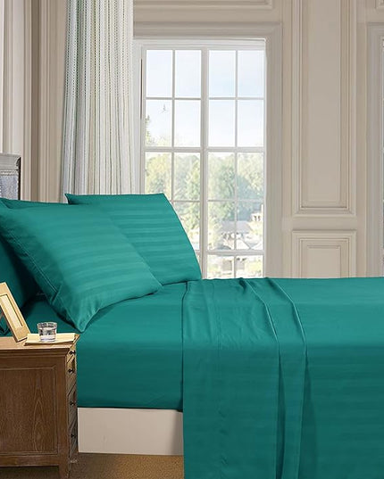 Elegant Comfort Best, Softest, Coziest 6-Piece Sheet Sets! - 1500 Premier Hotel Quality Luxurious Wrinkle Resistant 6-Piece DAMASK STRIPE Bed Sheet Set, Full Turquoise - LeafyLoom