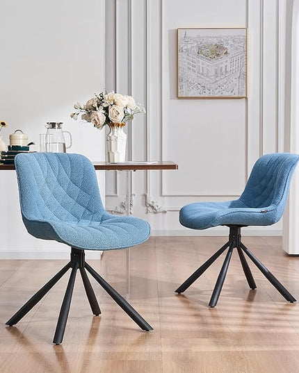 Mid Century Modern Dining Chairs Set of 2, Upholstered Dining Room Chairs with Sturdy Metal Legs, Boucle Armless Accent Side Chairs for Kitchen, Living Room, Lake Blue - LeafyLoom