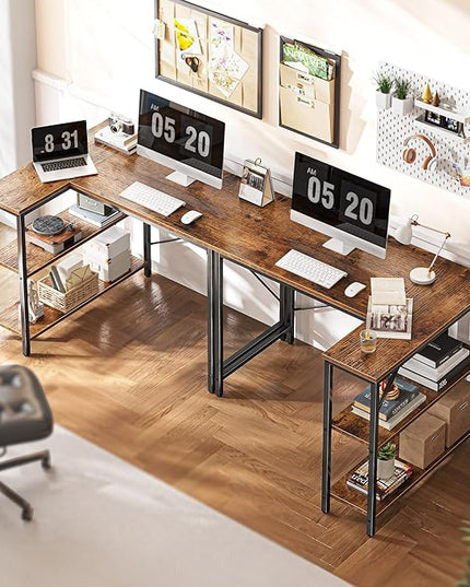 L Shaped Desk, 39 Inches Computer Desk with Reversible Storage Shelves, Gaming Desk, Corner Desk Home Office Desks, Writing Desk Study Desk with Metal Frame, Rustic Brown - LeafyLoom
