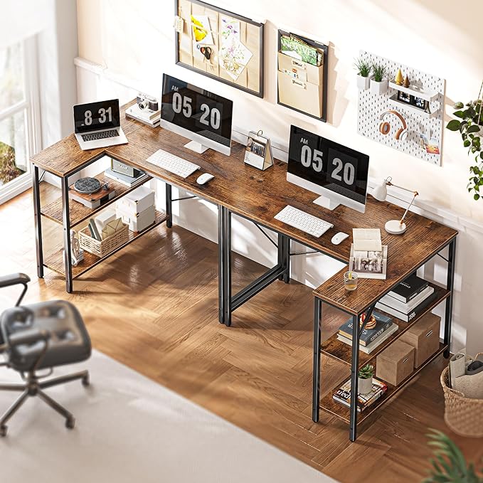 L Shaped Desk, 39 Inches Computer Desk with Reversible Storage Shelves, Gaming Desk, Corner Desk Home Office Desks, Writing Desk Study Desk with Metal Frame, Rustic Brown - LeafyLoom