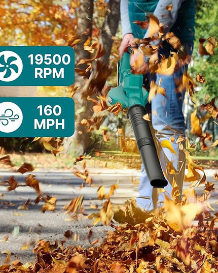 Leaf Blower Cordless with 2 * 20V Battery and Charger,2 Speed Levels, Electric Lightweight Leaf Blowers for Lawn Care, Yard, Sidewalk and Snow Blowing, Non-Slip Hand Blower - LeafyLoom