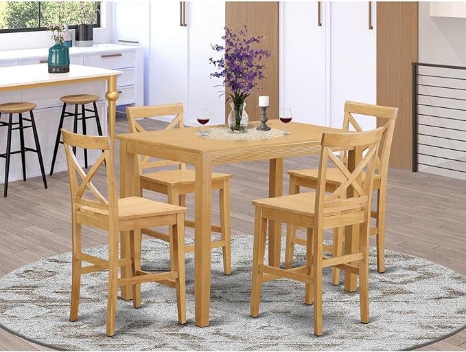 East West Furniture YAPB5-OAK-W 5 Piece Kitchen Counter Set Includes a Rectangle Dining Room Table and 4 Dining Chairs, 30x48 Inch, Oak - LeafyLoom