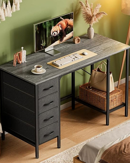 47 Inch Computer Desk with 4 Drawers, Office Desk with Mesh Shelf, Gaming Desk, Large Storage, Writing Desk Work Desk for Home Office, Study, Bedroom, Work from Home, Grey - LeafyLoom