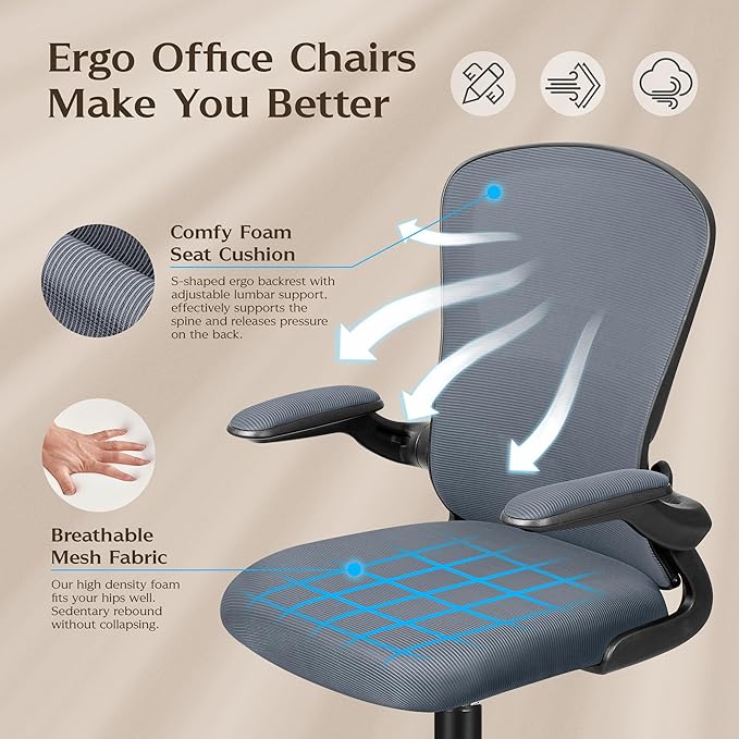 FelixKing Office Chair, Ergonomic Desk Chairs with Wheels Home Mesh Chair Adjustable Lumbar Support and Height, Ergo Chair for Working Gaming Use (Dark Gray) - LeafyLoom